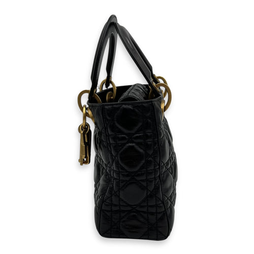 Christian Dior Lady Dior Top Handle Bag Small Black in Calfskin, Gold hardware_4