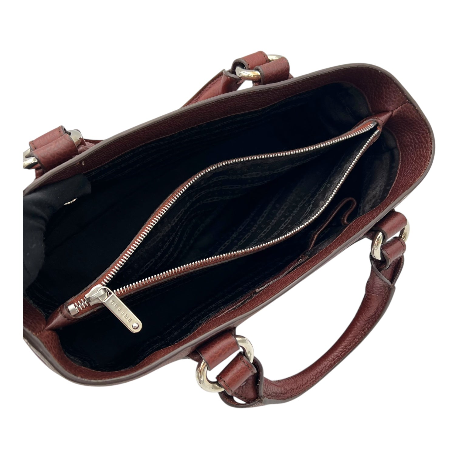 Celine Boogie Top Handle Bag Brown in Calfskin, Silver hardware_12