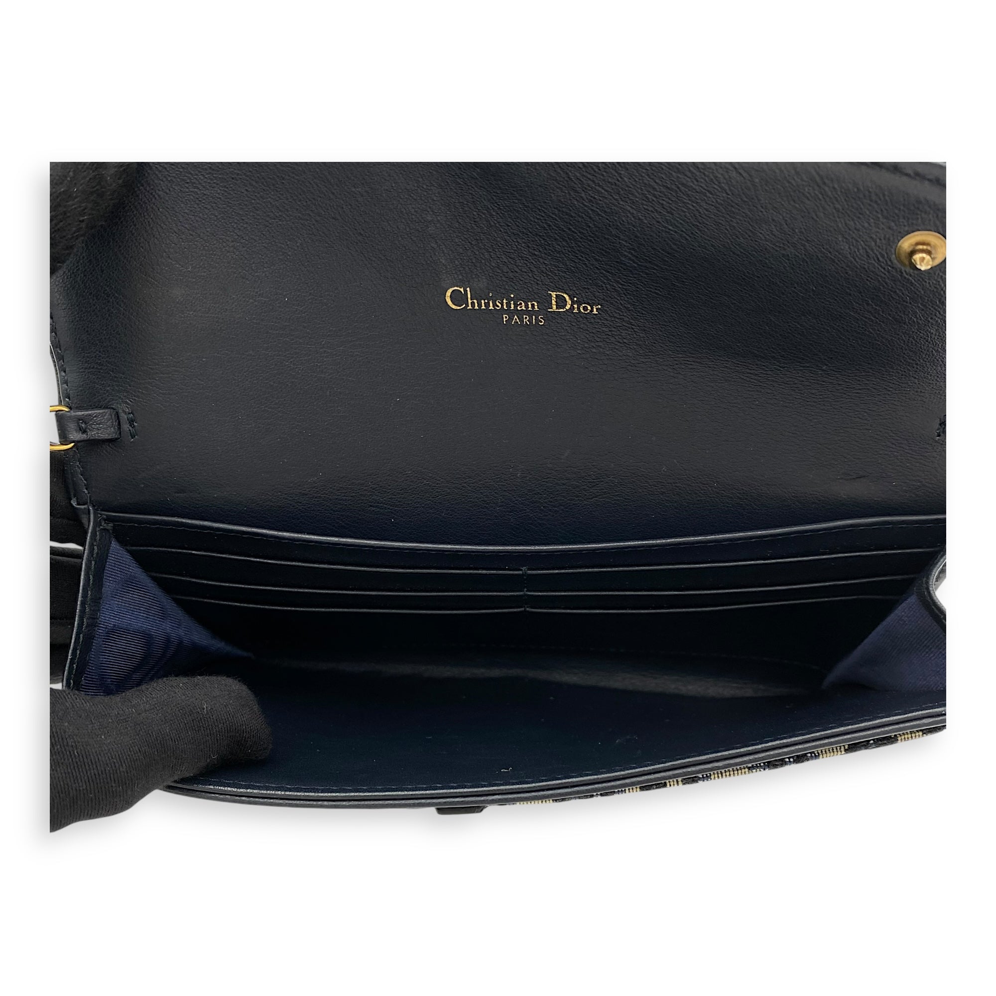 Christian Dior Saddle Wallet On Chain Blue in Jacquard, Gold hardware_6