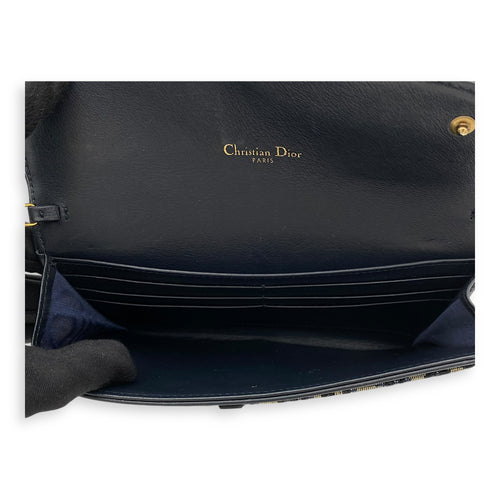 Christian Dior Saddle Wallet On Chain Blue in Jacquard, Gold hardware_6