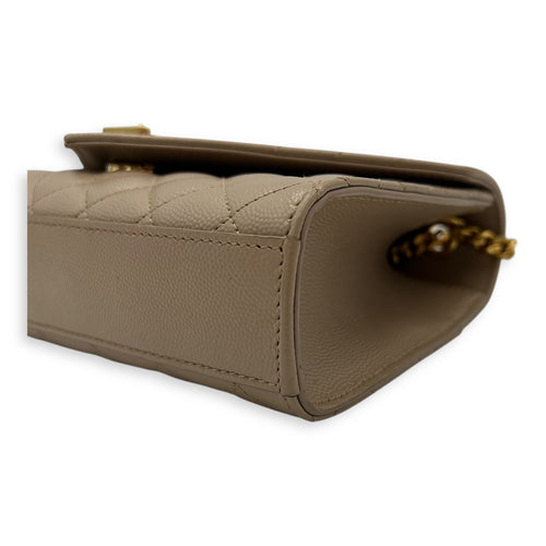 Saint Laurent Envelope Crossbody Bag Small Beige in Calfskin, Gold hardware_11
