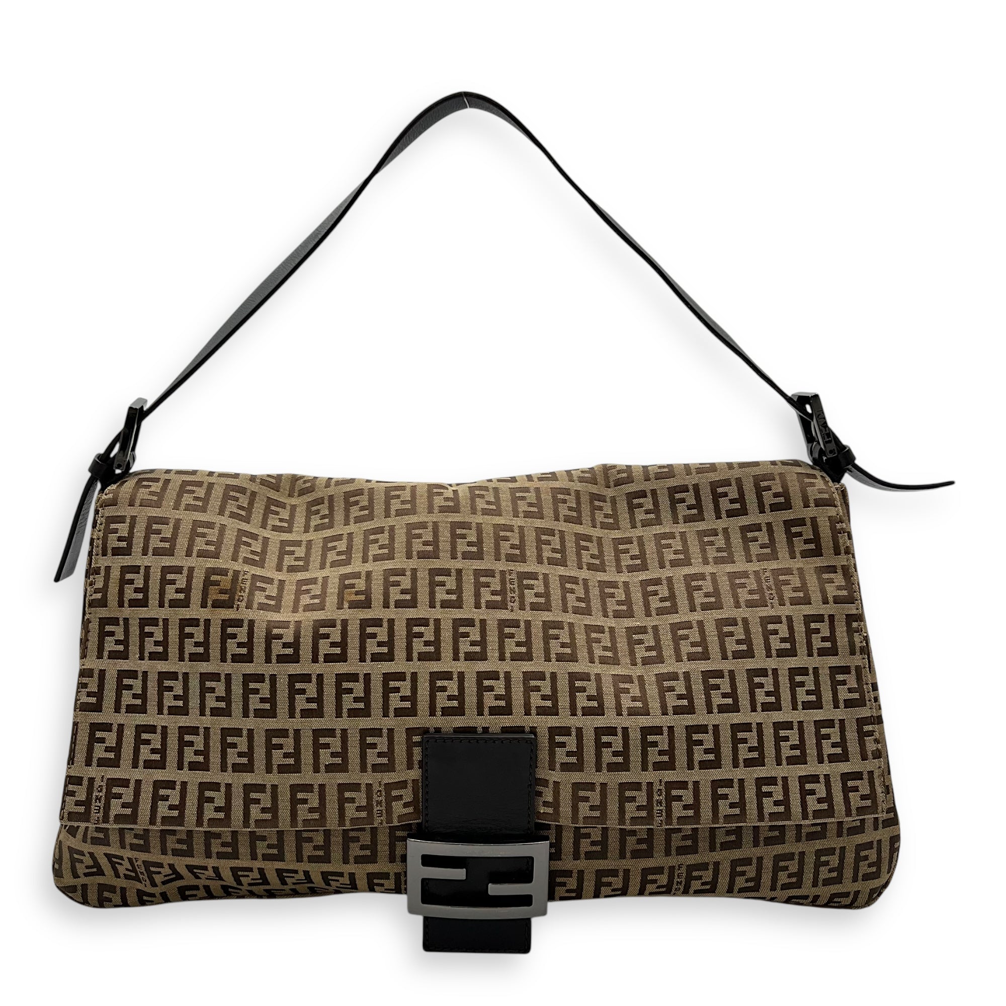Fendi Baguette Shoulder Bag Brown in Jacquard, Silver hardware_1