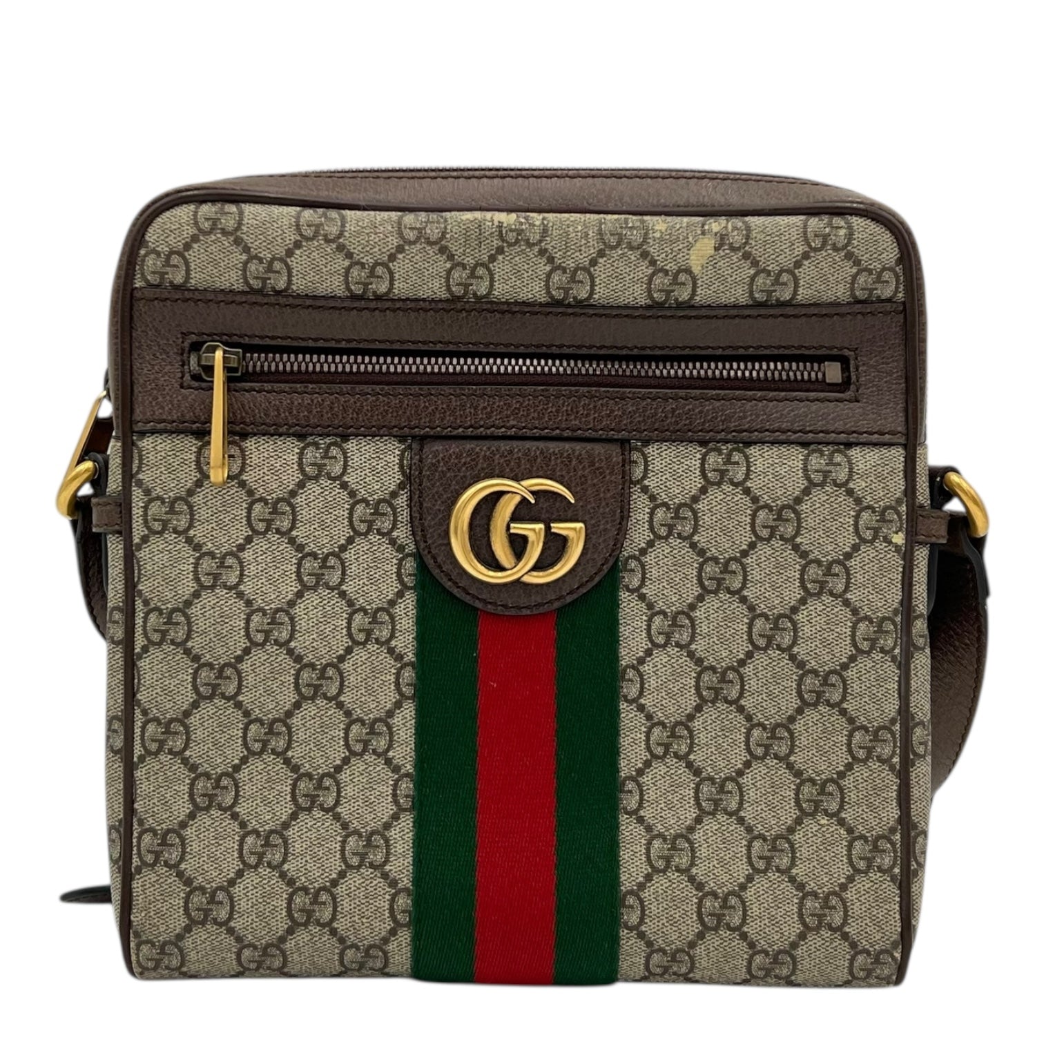 Gucci Ophidia Crossbody Bag Brown in Monogram Coated Canvas, Gold hardware_1