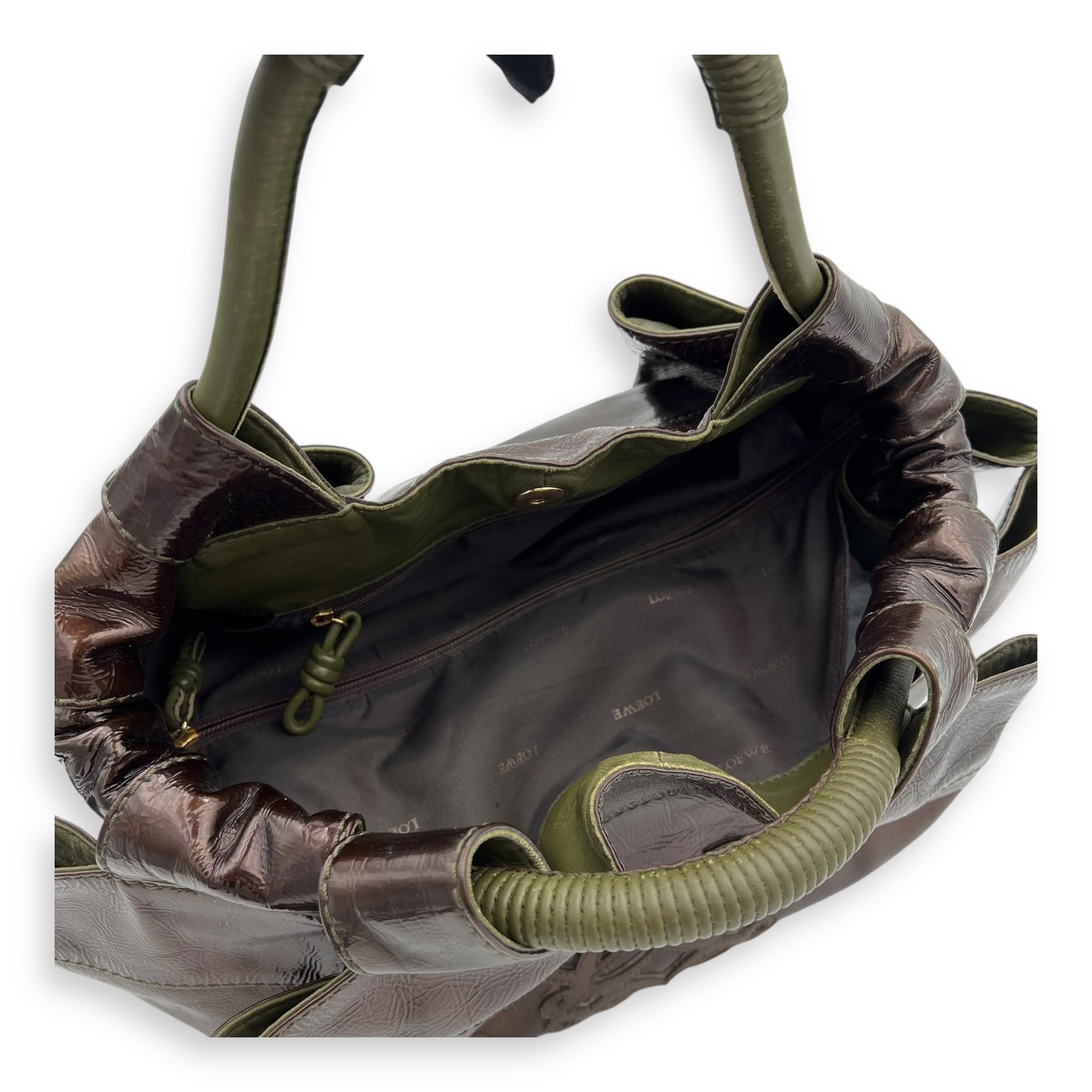 Loewe Aire Top Handle Bag Brown in Distressed Leather, Silver hardware_12