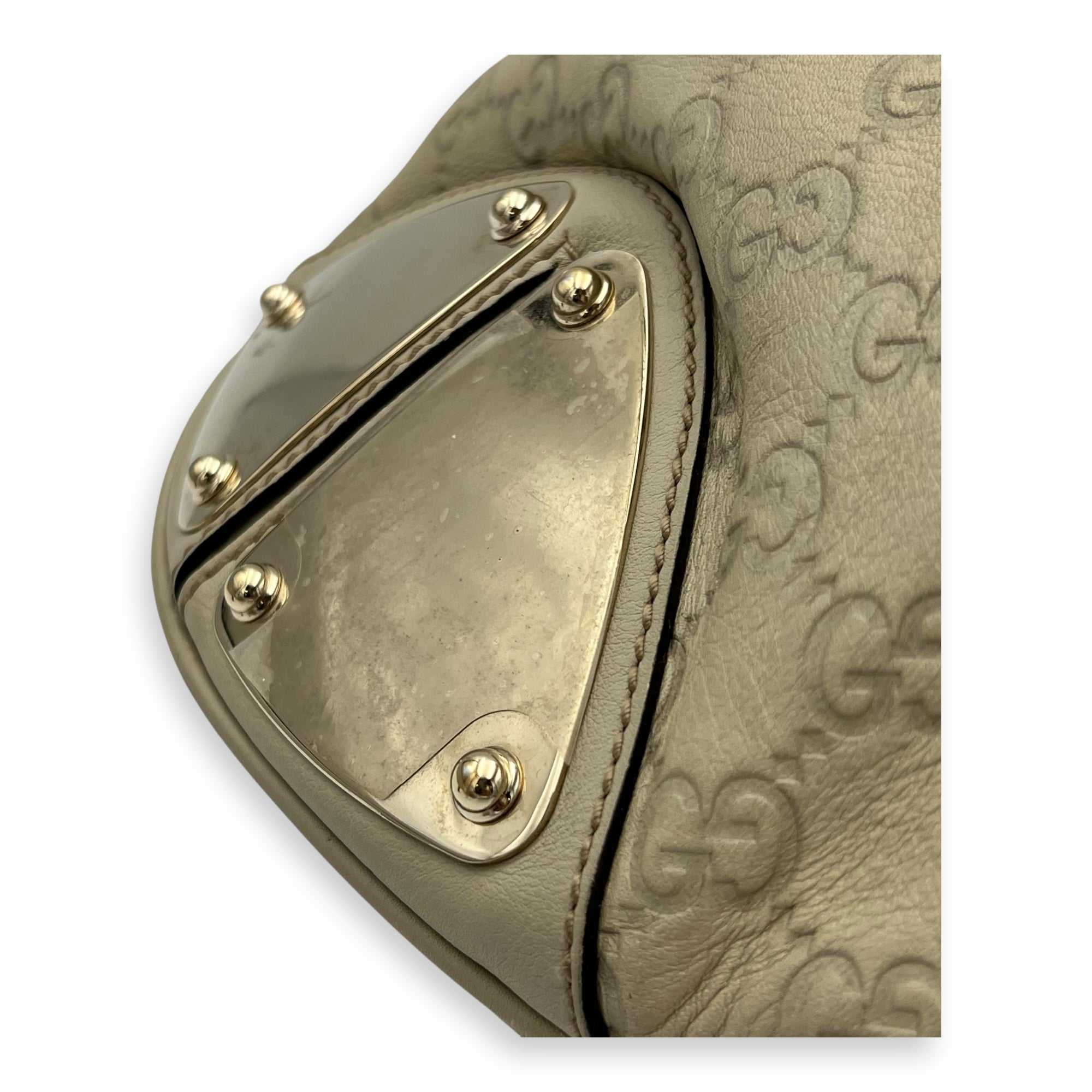 Gucci Babouska Indy White Top Handle Bag in Guccissima Leather, Gold hardware_12