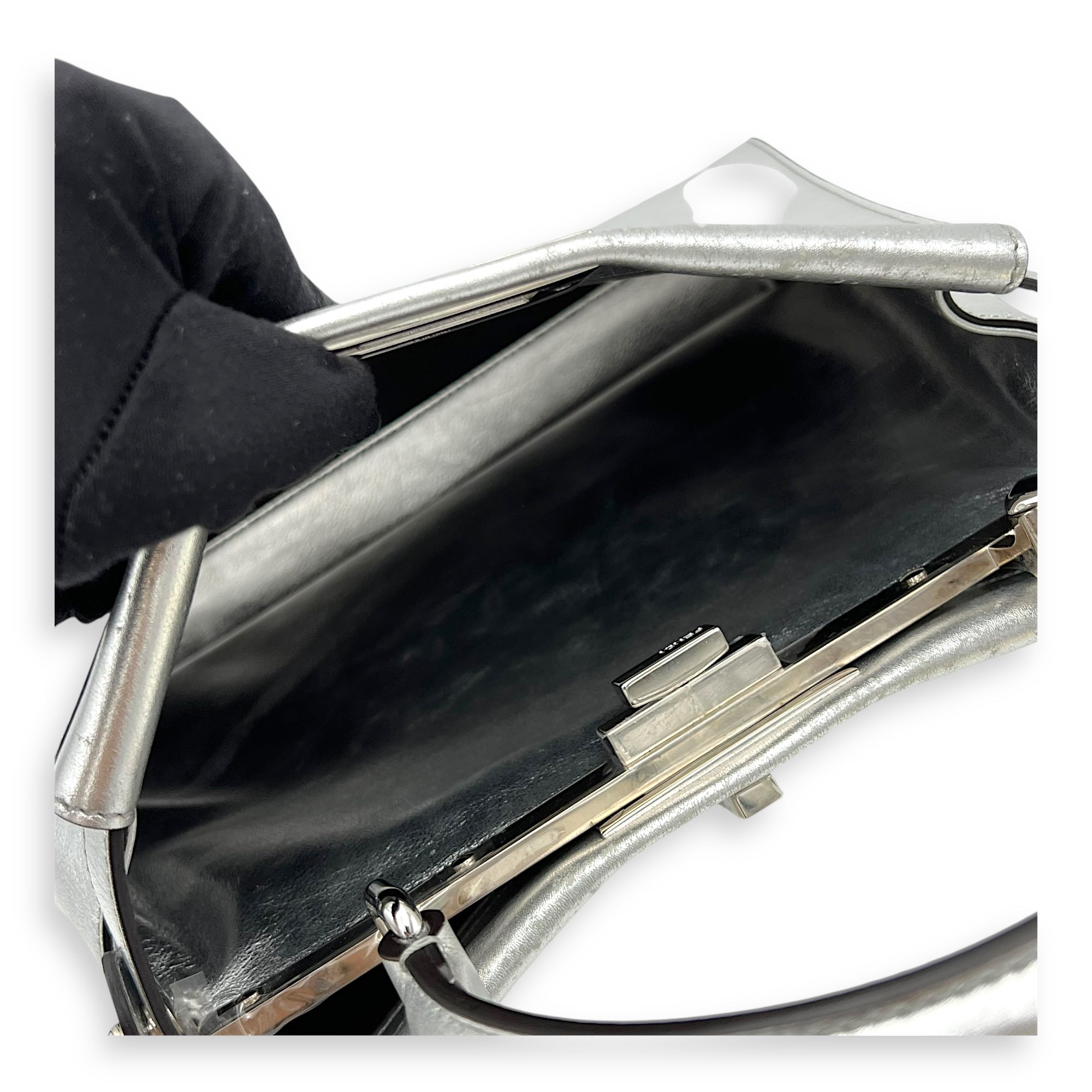 Fendi Peekaboo Top Handle Bag Silver in Calfskin, Silver hardware_12