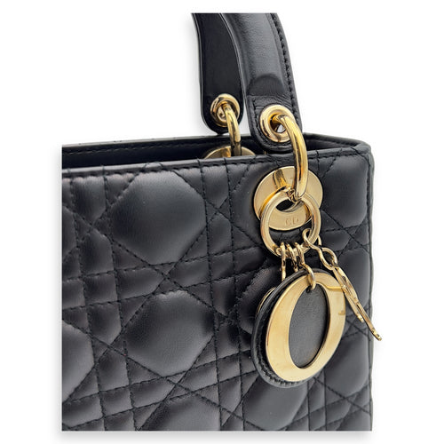 Christian Dior Lady Dior Small Black Top Handle Bag in Lambskin, Gold hardware_12