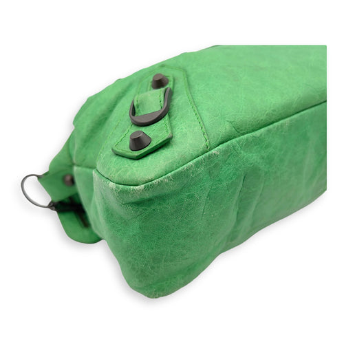 Balenciaga Motorcycle Town Green Top Handle Bag in Distressed Leather, Gunmetal hardware_12