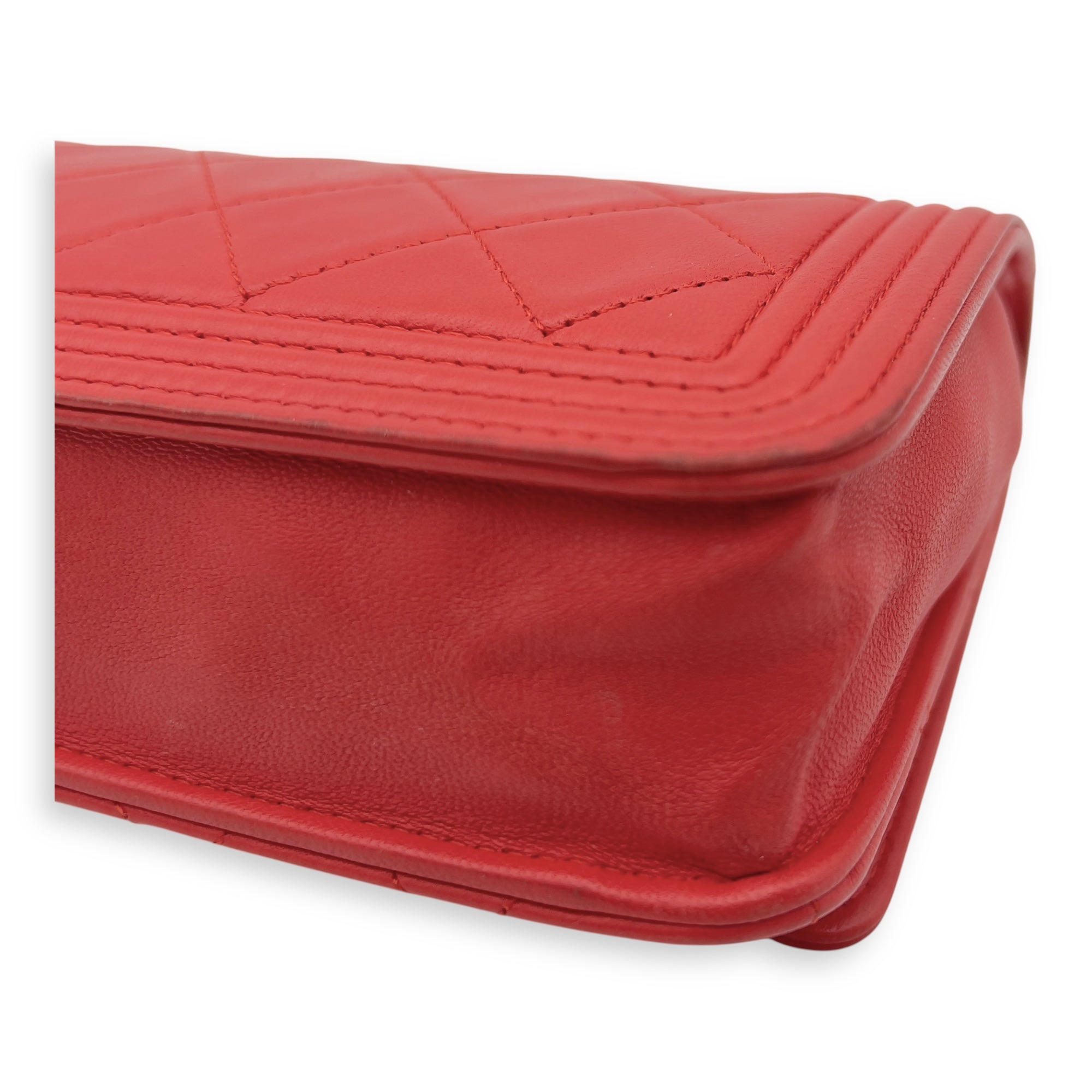 Chanel Boy Wallet On Chain Red in Calfskin, Ruthenium hardware_10