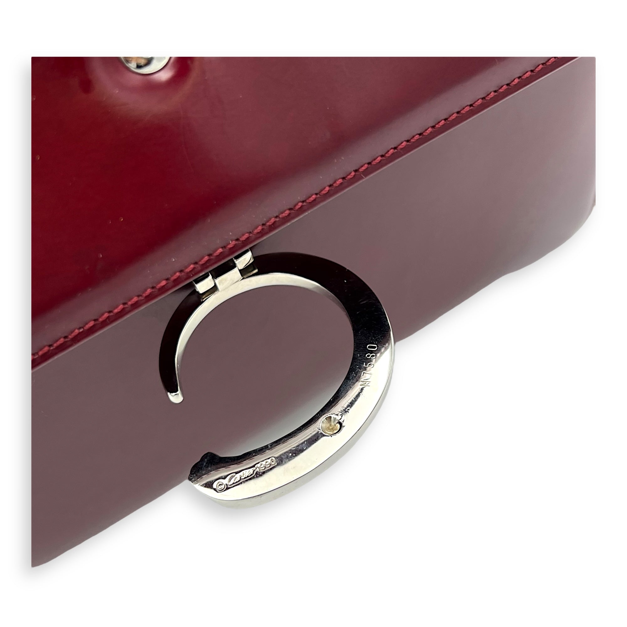 Cartier panther Top Handle Bag Red in Calfskin, Silver hardware_12