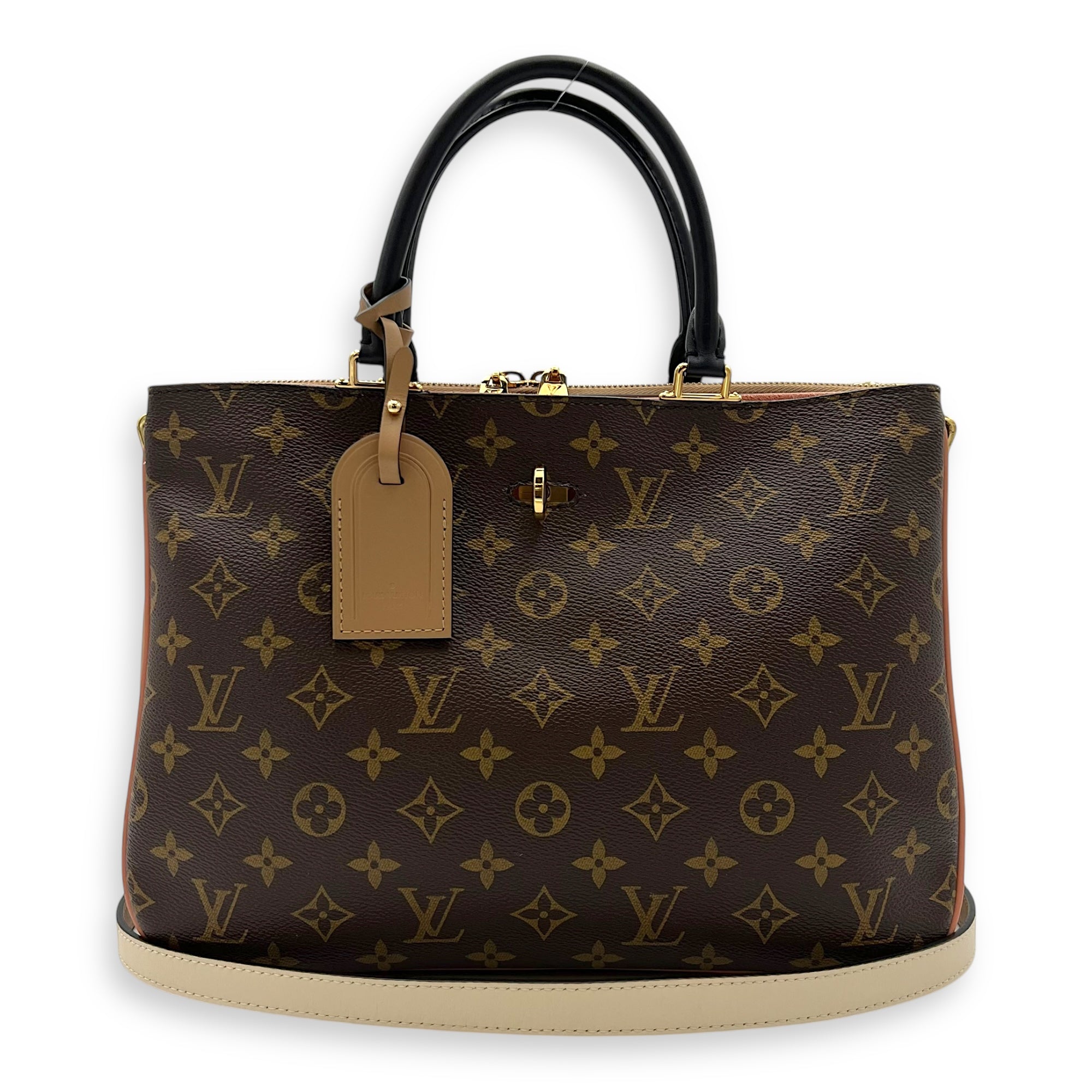 Louis Vuitton Millefeuille Top Handle Bag Brown in Monogram Coated Canvas, Gold hardware_12
