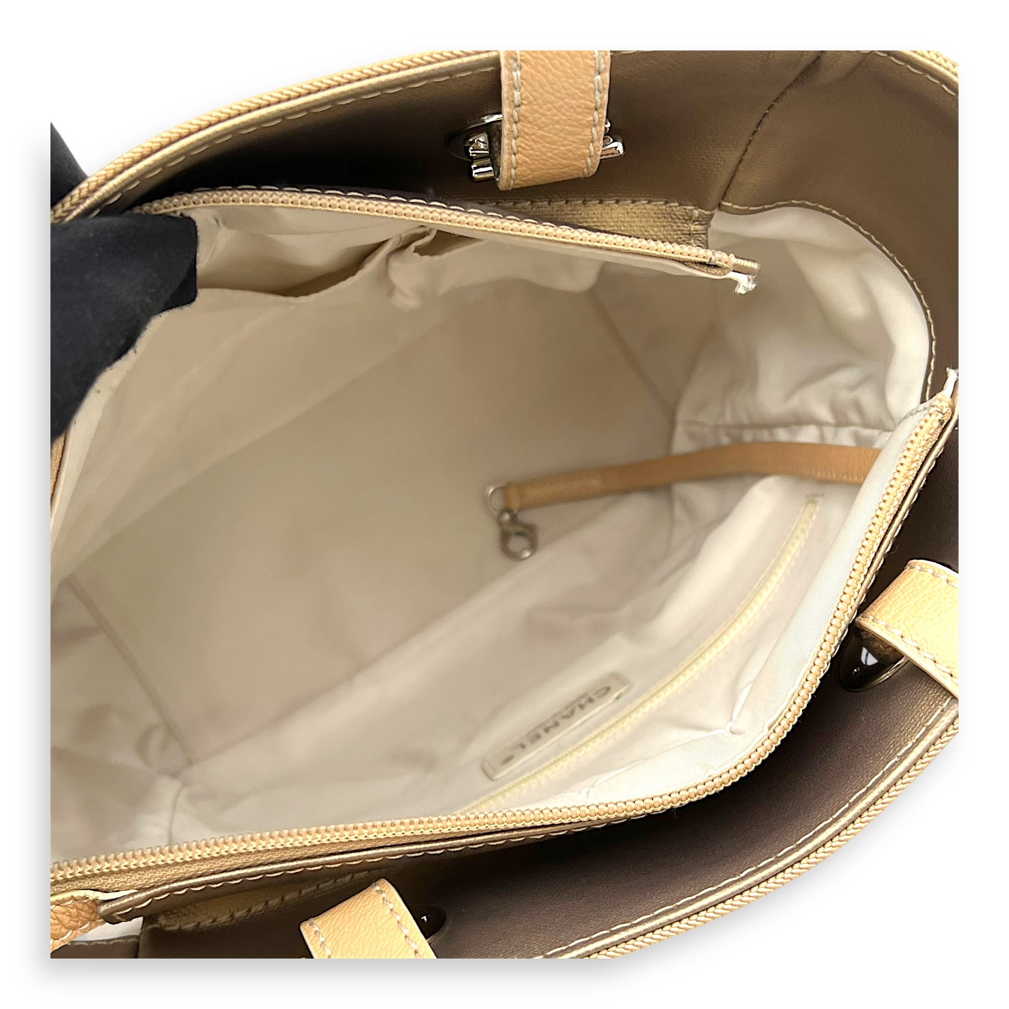 Chanel Biarritz Tote Bag Gold in Calfskin, Silver hardware_12