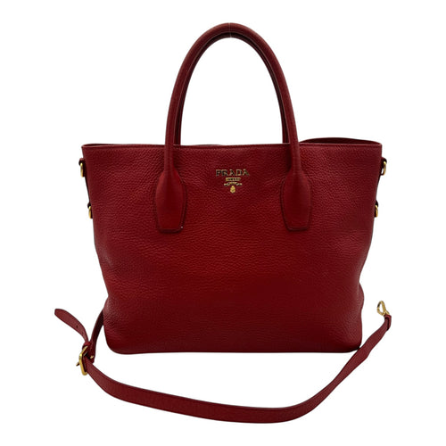Prada Logo Top Handle Bag Red in Calfskin, Gold hardware_15