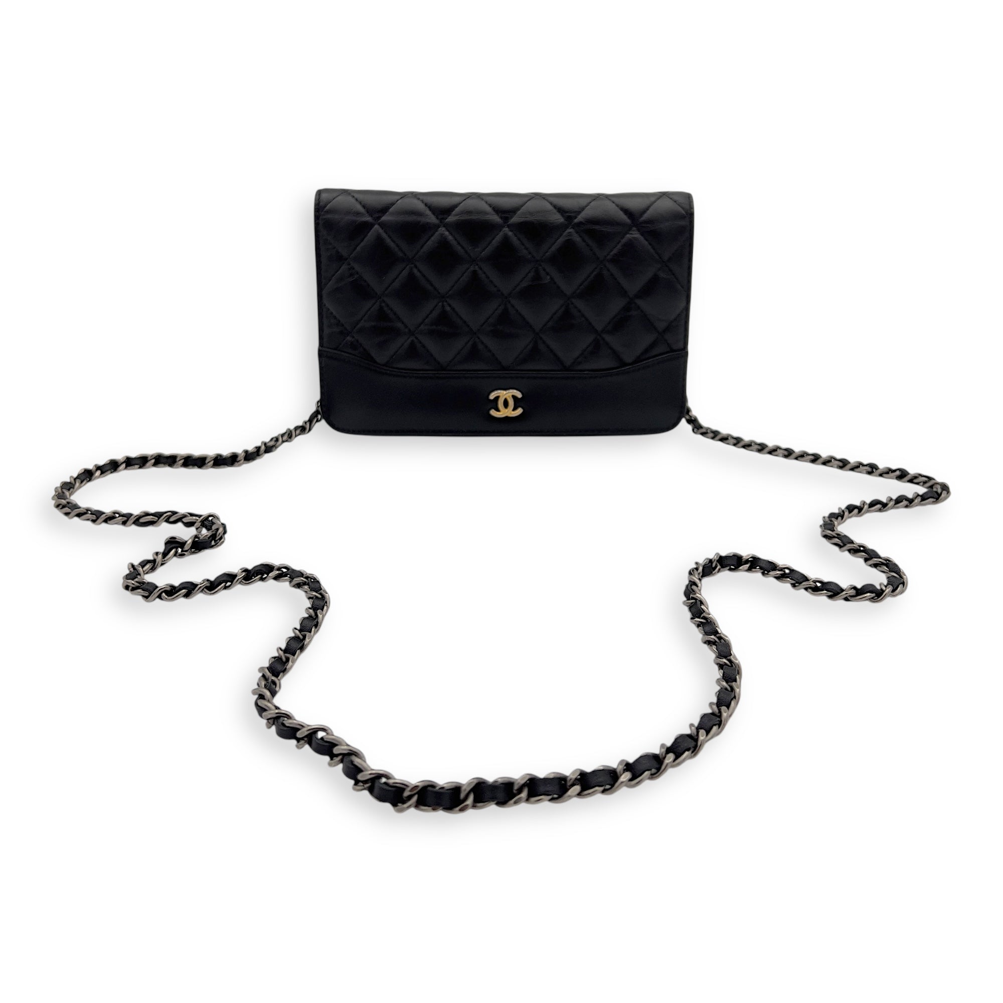 Chanel Gabrielle Wallet On Chain Black in Calfskin, Gold hardware_12