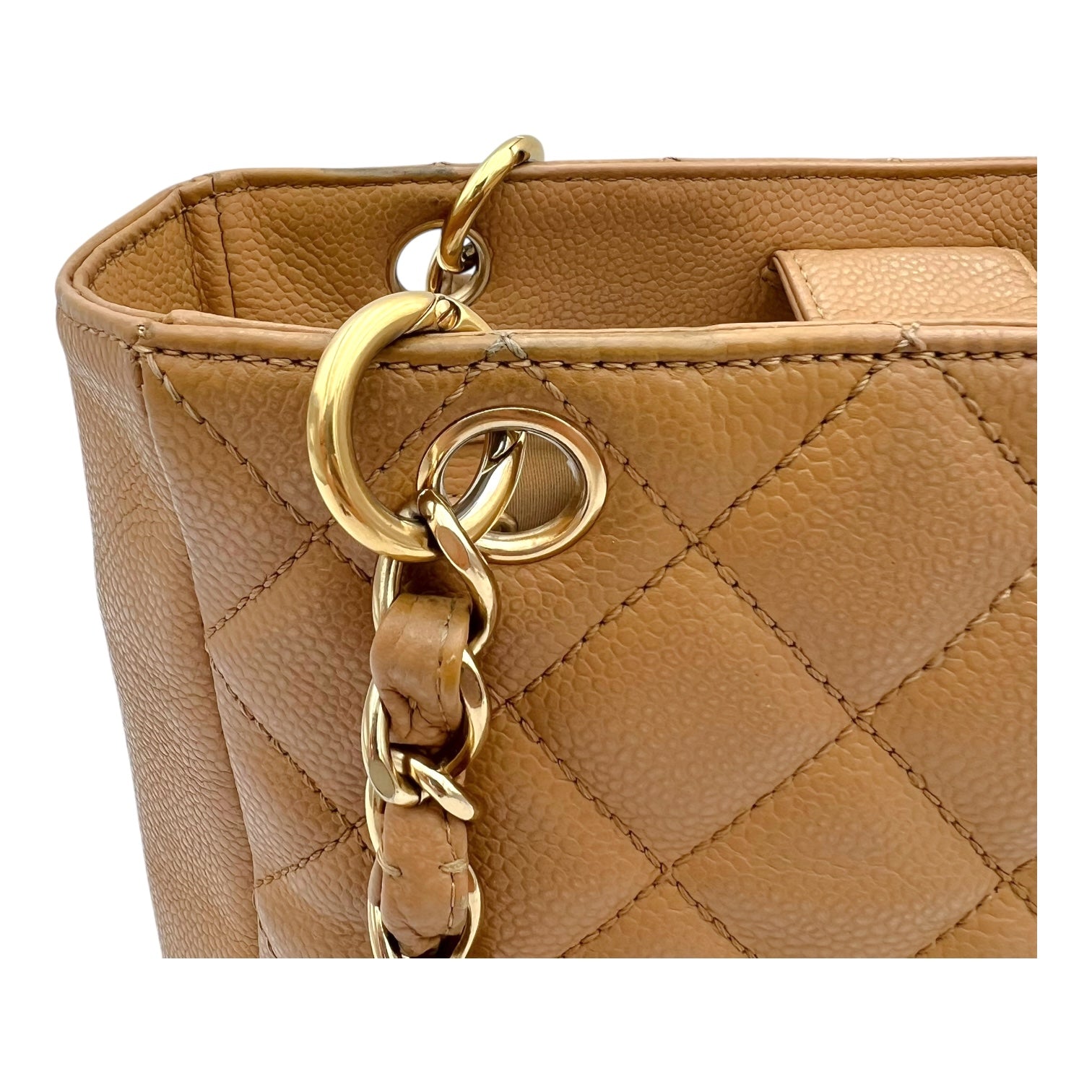 Chanel PST Shoulder Bag Beige in Caviar Leather, Gold hardware_10