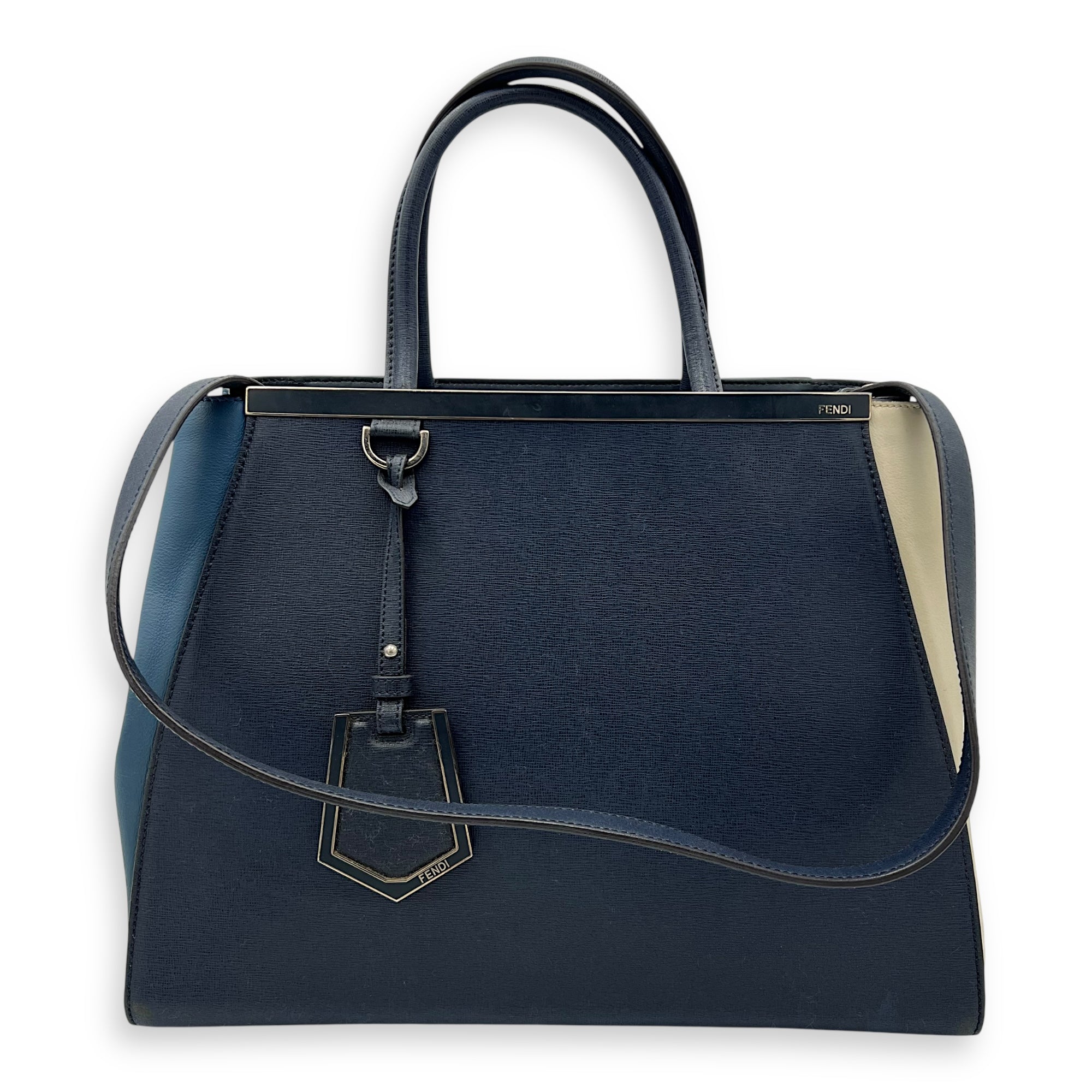 Fendi 2Jours Top Handle Bag Blue in Calfskin, Silver hardware_13