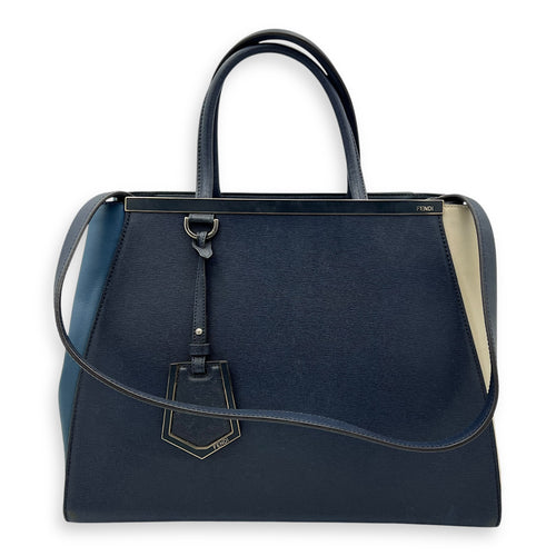Fendi 2Jours Top Handle Bag Blue in Calfskin, Silver hardware_13