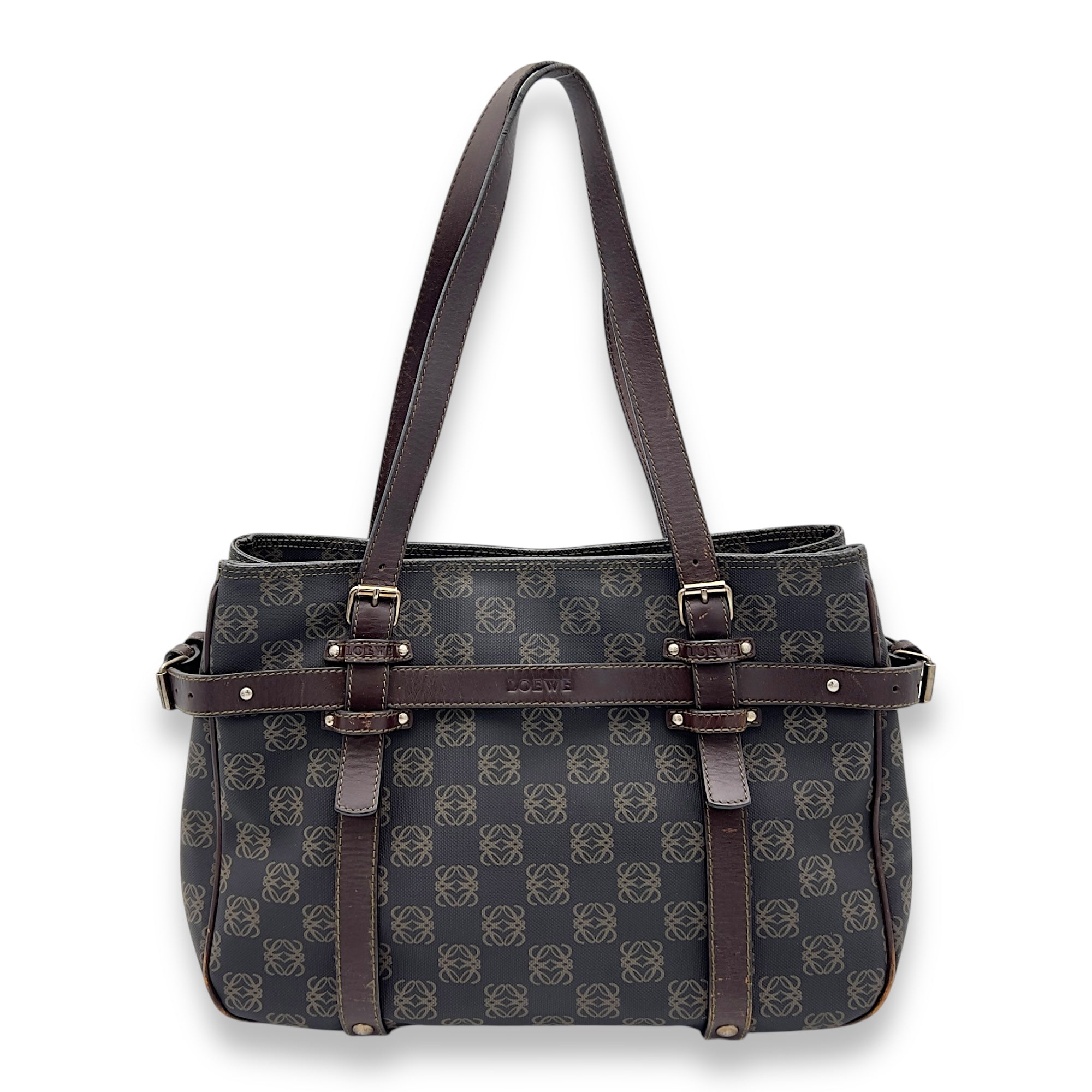 Loewe Anagram Brown Tote Bag in Coated Canvas, Gold hardware_1
