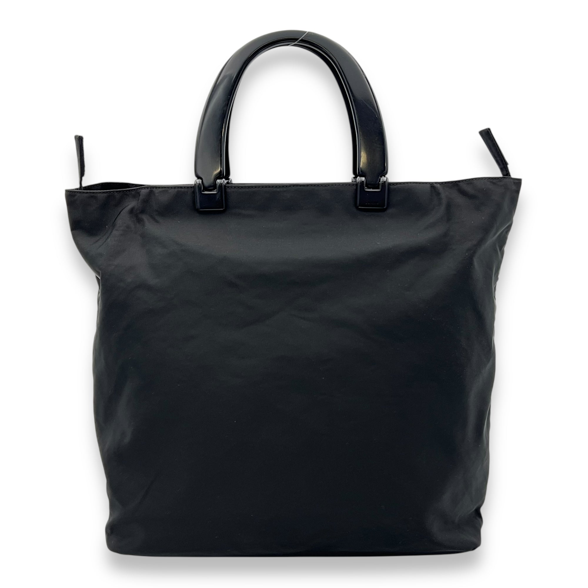Prada Logo Top Handle Bag Black in Nylon, Silver hardware_2
