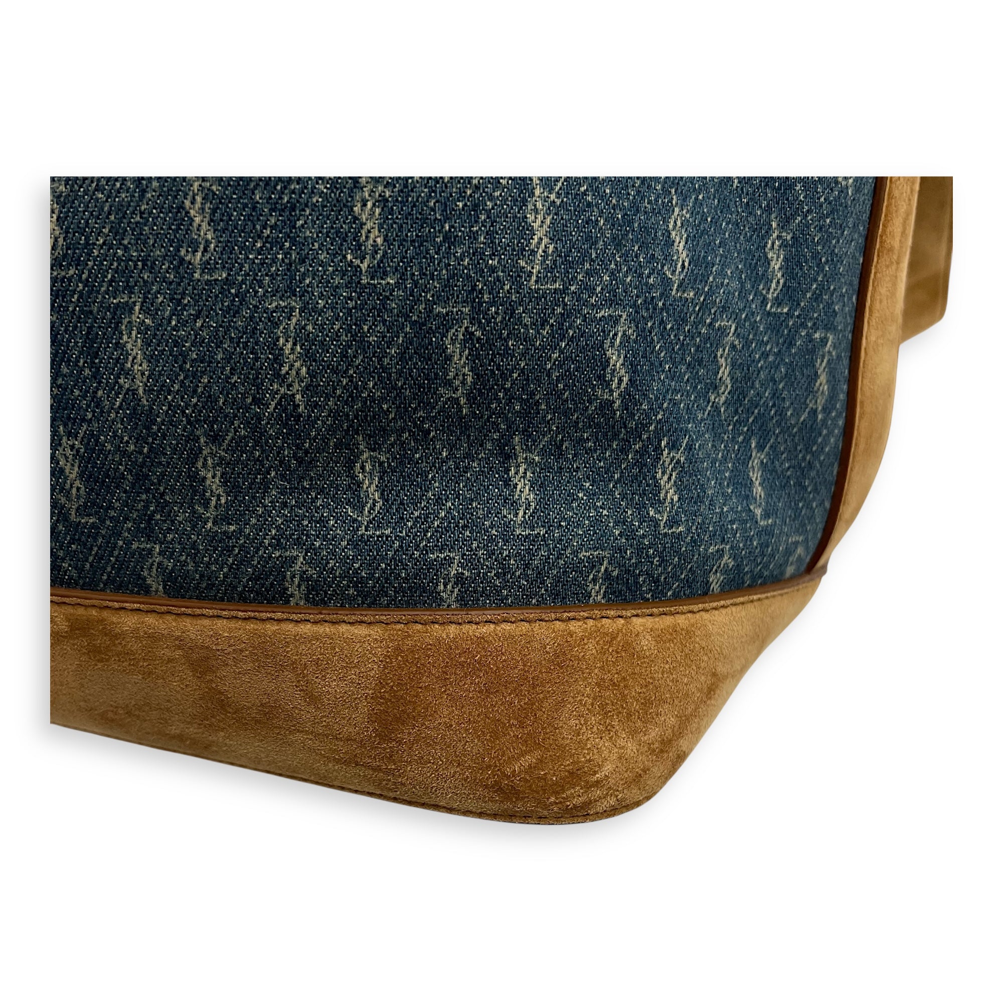 Saint Laurent All Over Bucket Bag Blue in Denim, Gold hardware_8