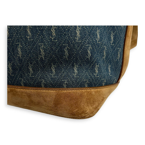 Saint Laurent All Over Bucket Bag Blue in Denim, Gold hardware_8
