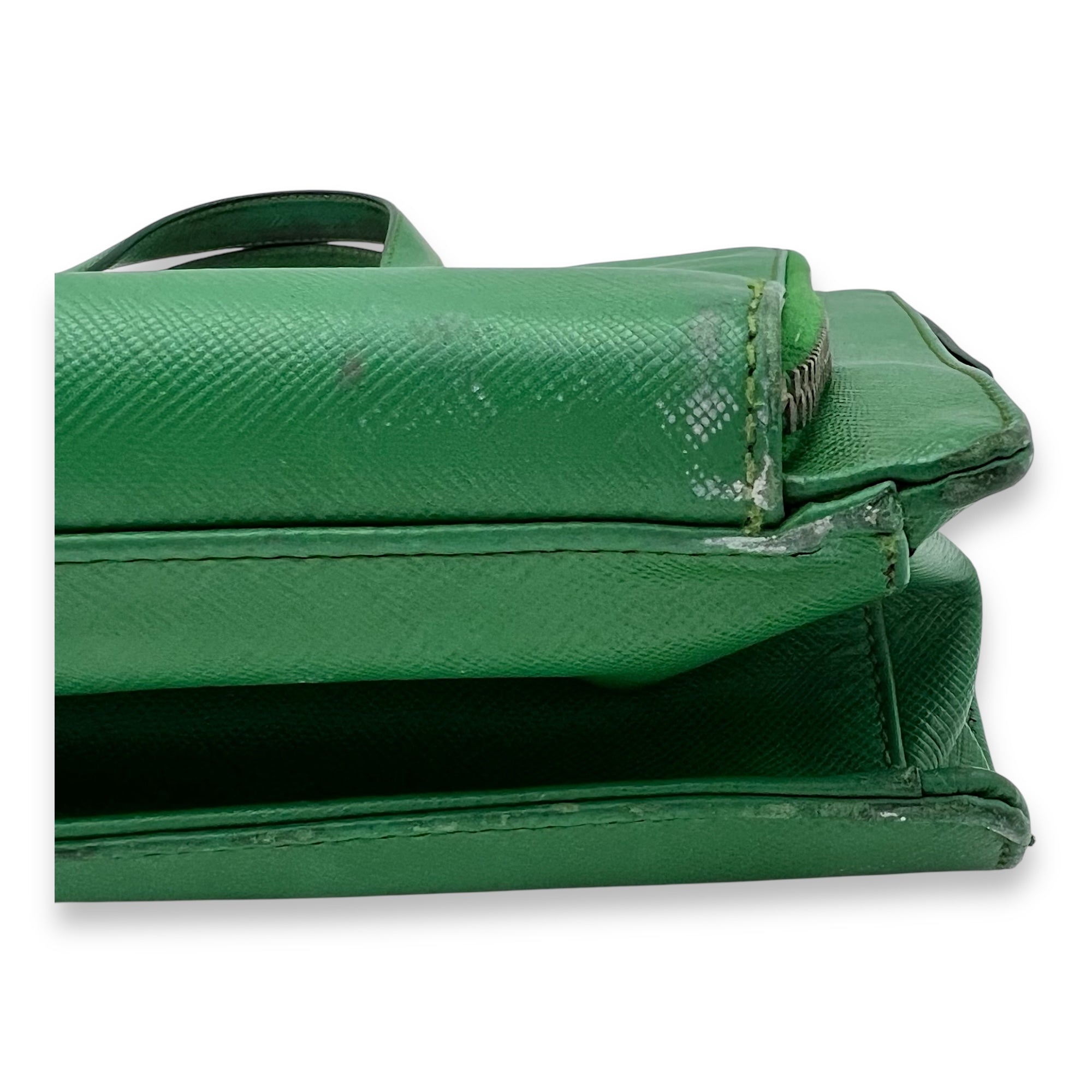 Prada Logo Briefcase Green in Saffiano Leather, Silver hardware_11