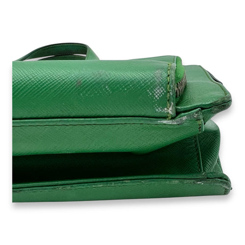 Prada Logo Briefcase Green in Saffiano Leather, Silver hardware_11