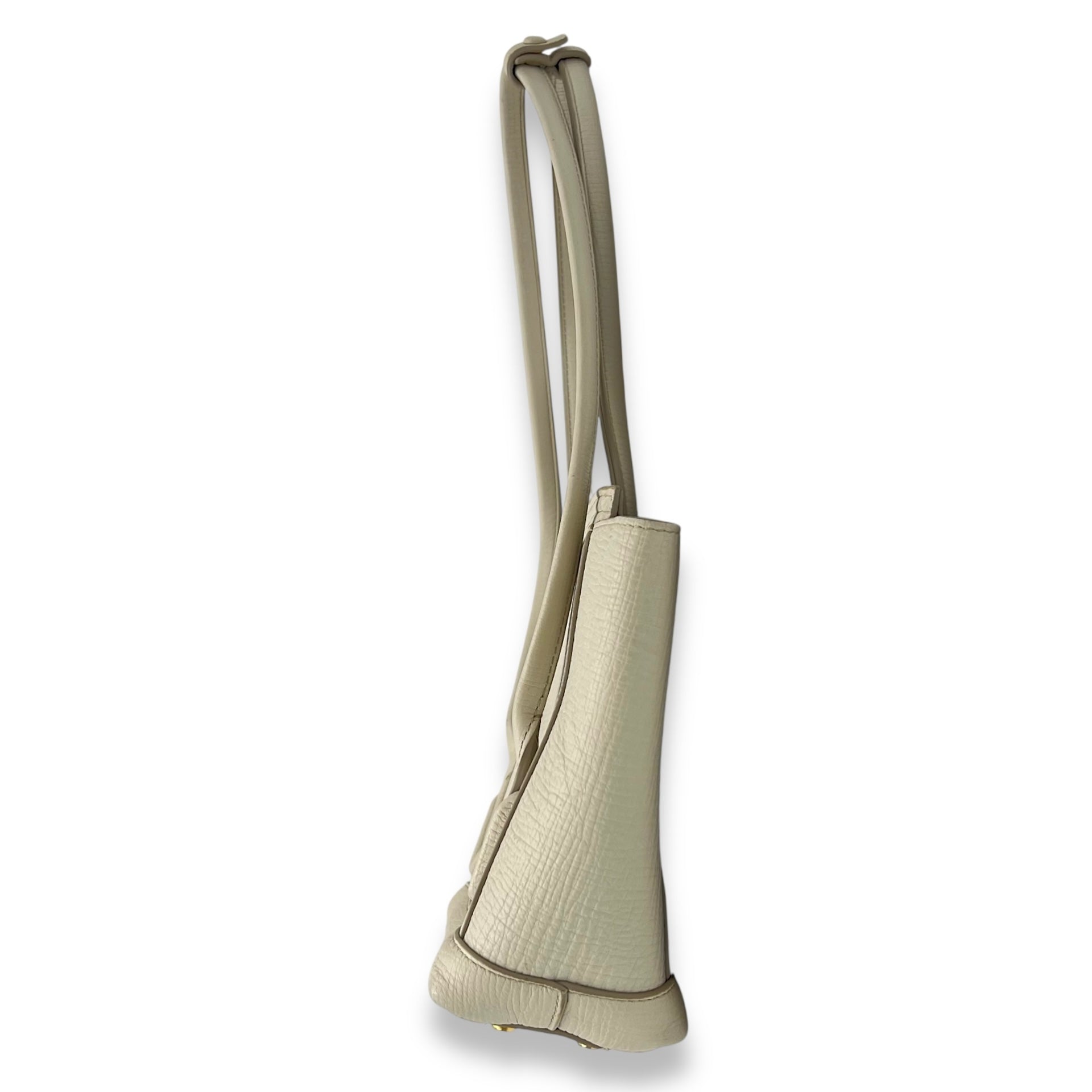 Bottega Veneta Arco White Top Handle Bag in Calfskin, Gold hardware_4