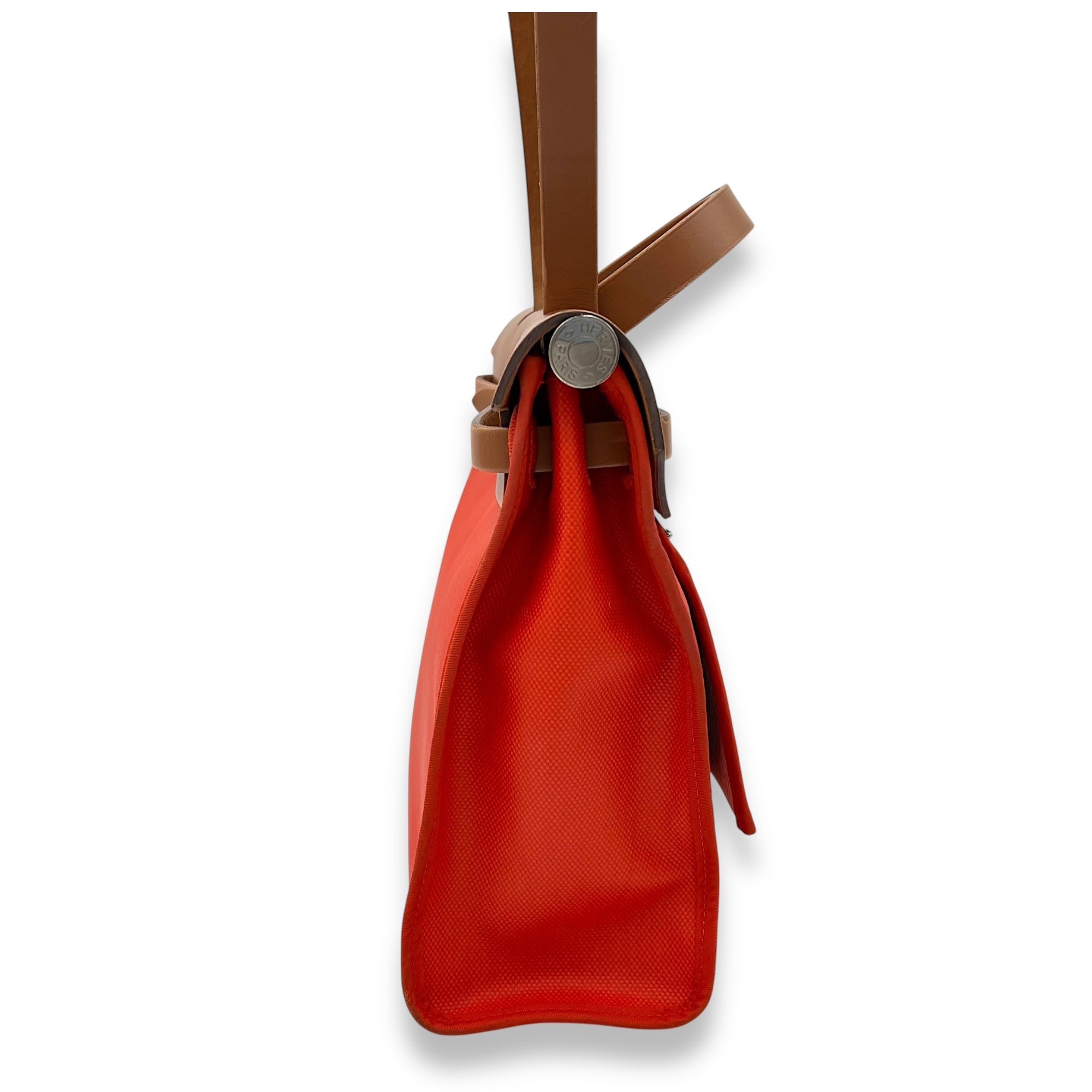 Hermès Herbag 31 Orange Mecano/ Ecru-beige/ Fauve Shoulder Bag in Toile, Palladium hardware_4