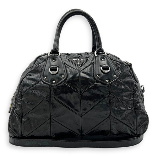 Prada Quilted Top Handle Bag Black in Glazed Calfskin, Silver hardware_12