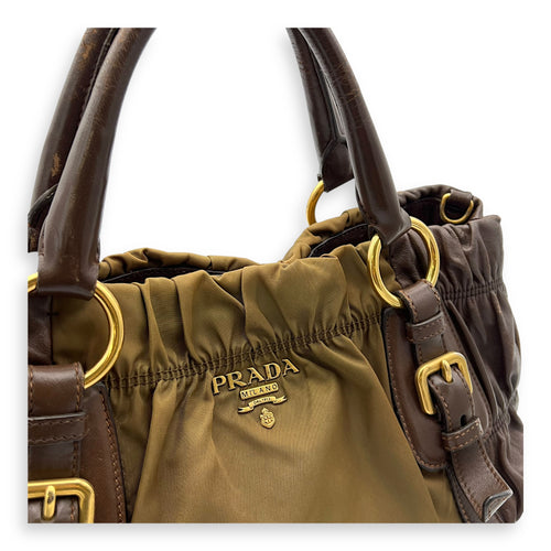 Prada Vintage Top Handle Bag Green in Nylon, Gold hardware_12