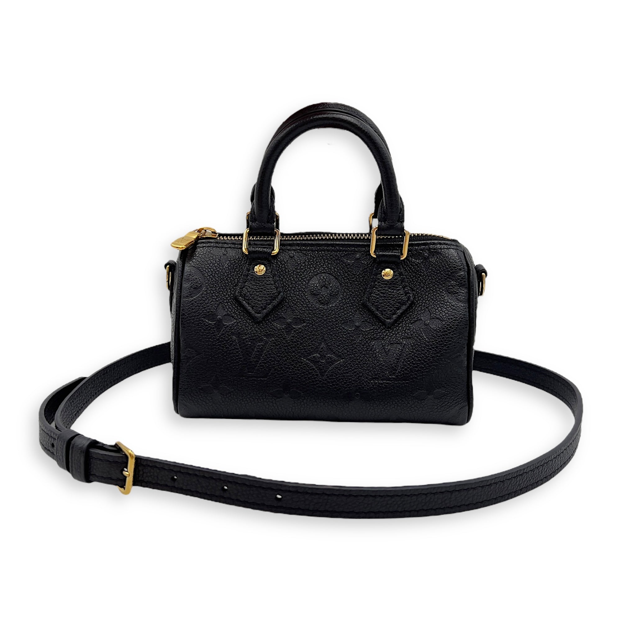 Louis Vuitton Speedy Nano Black Top Handle Bag in Monogram Empreinte Leather, Gold hardware_10