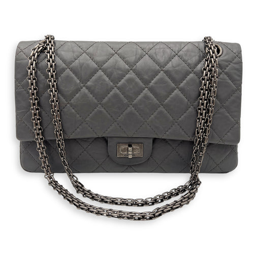 Chanel 2.55 Shoulder Bag Grey in Calfskin, Ruthenium hardware_10
