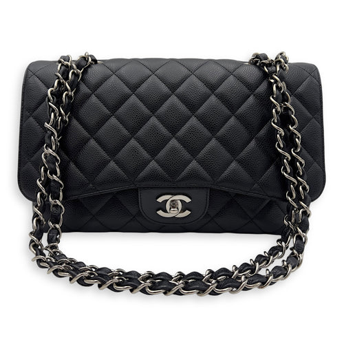 Chanel Classic Shoulder Bag Jumbo Black in Caviar Leather, Silver hardware_10