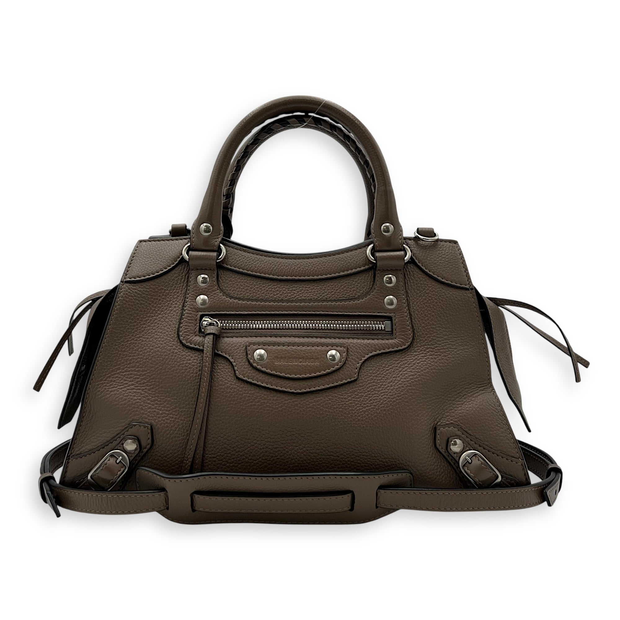 Balenciaga Neo Classic Top Handle Bag Brown in Calfskin, Silver hardware_12