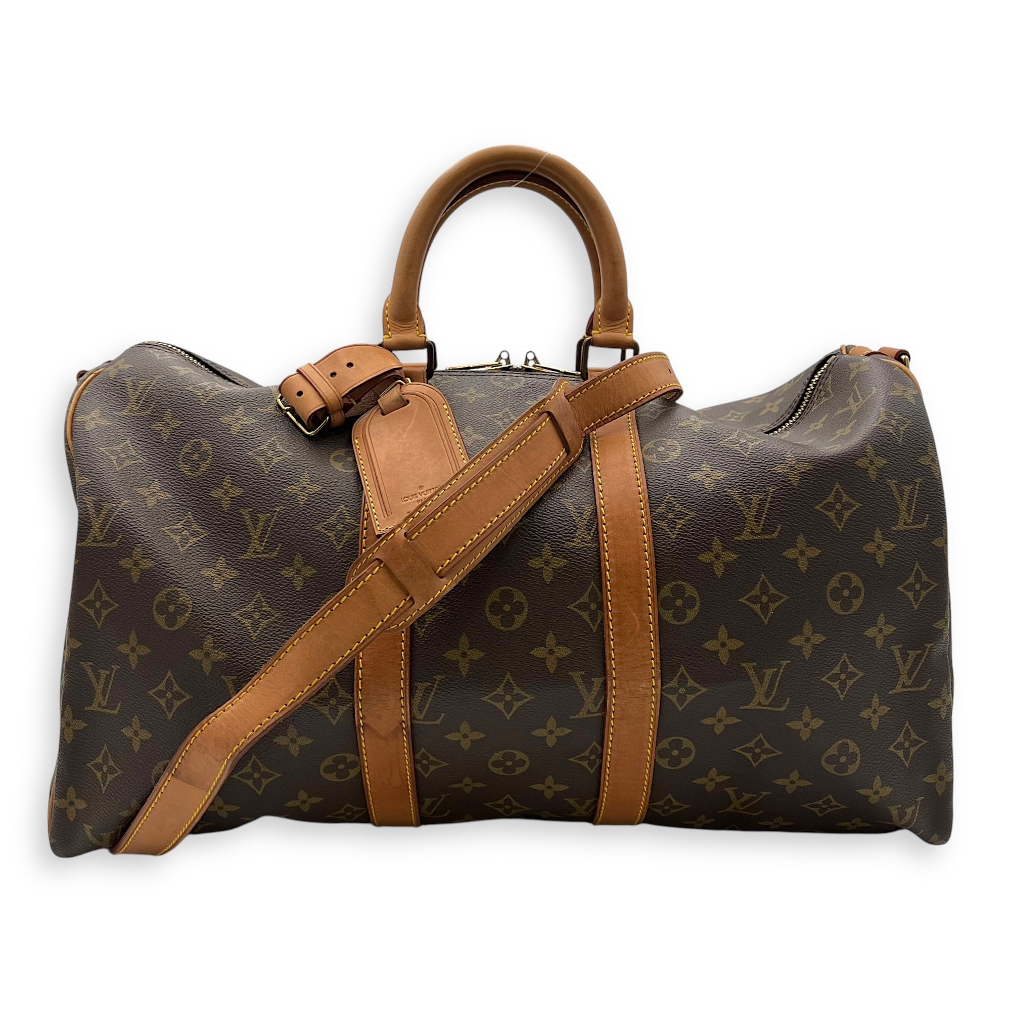 Louis Vuitton Keepall Top Handle Bag 45 Brown in Monogram Coated Canvas, Gold hardware_12