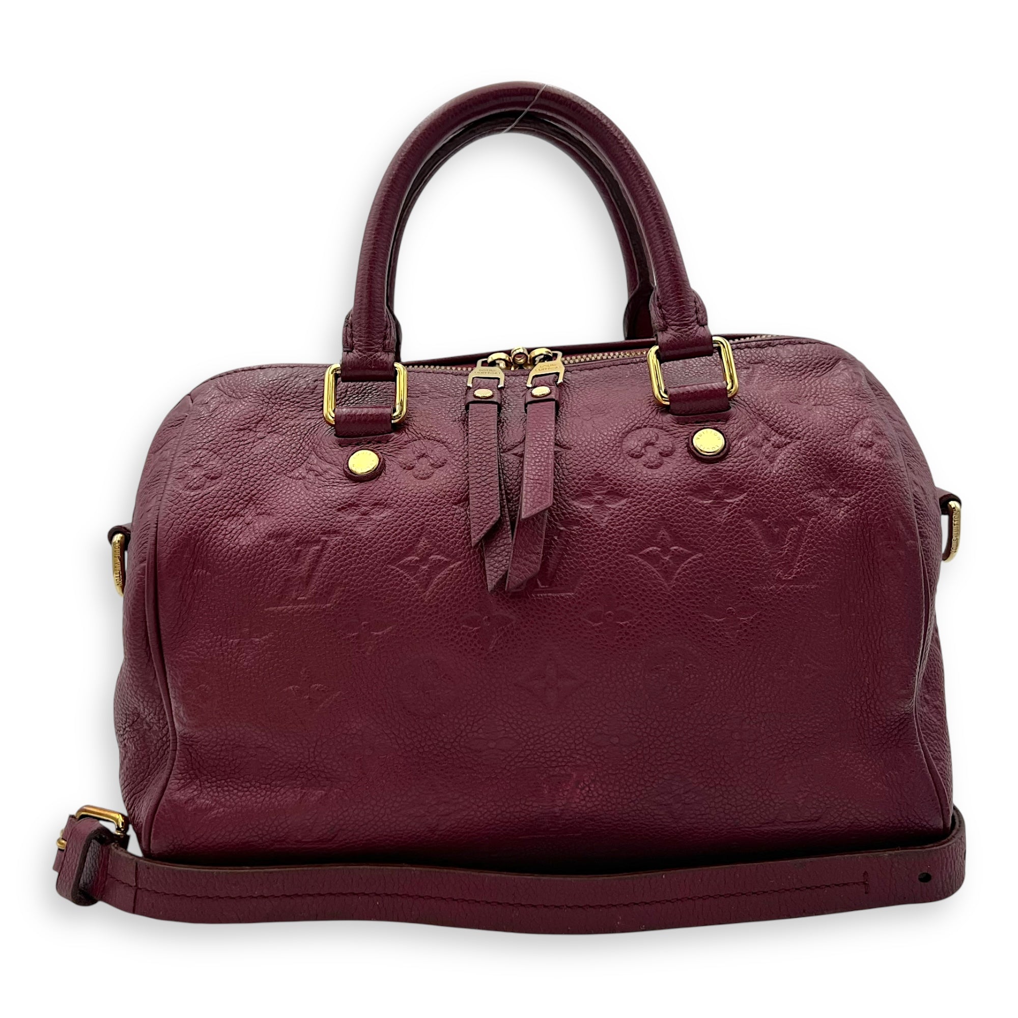 Louis Vuitton Speedy Bandouliere Top Handle Bag 25 Red in Empreinte Leather, Gold hardware_12