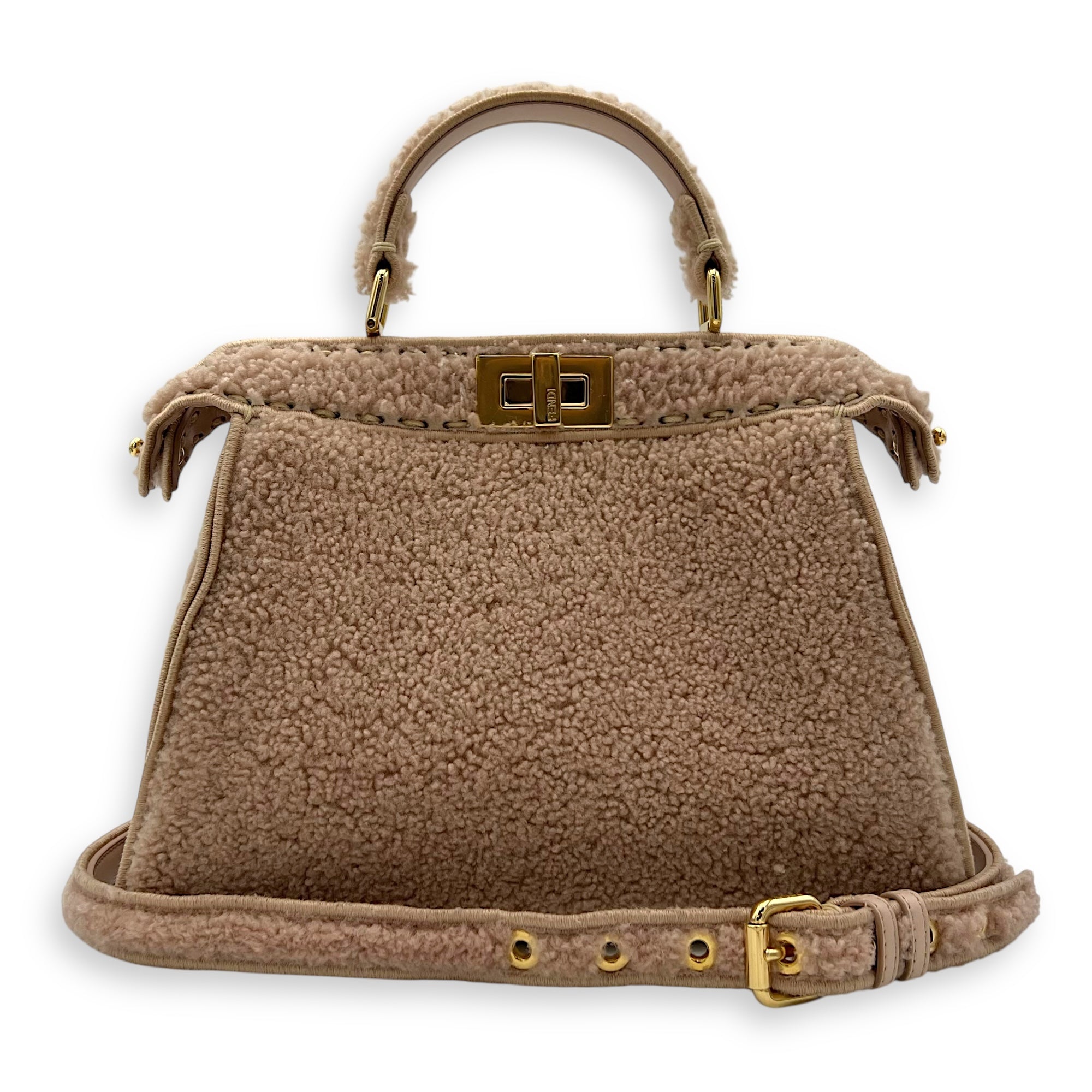 Fendi Iseeu Top Handle Bag Pink in Wool, Gold hardware_12