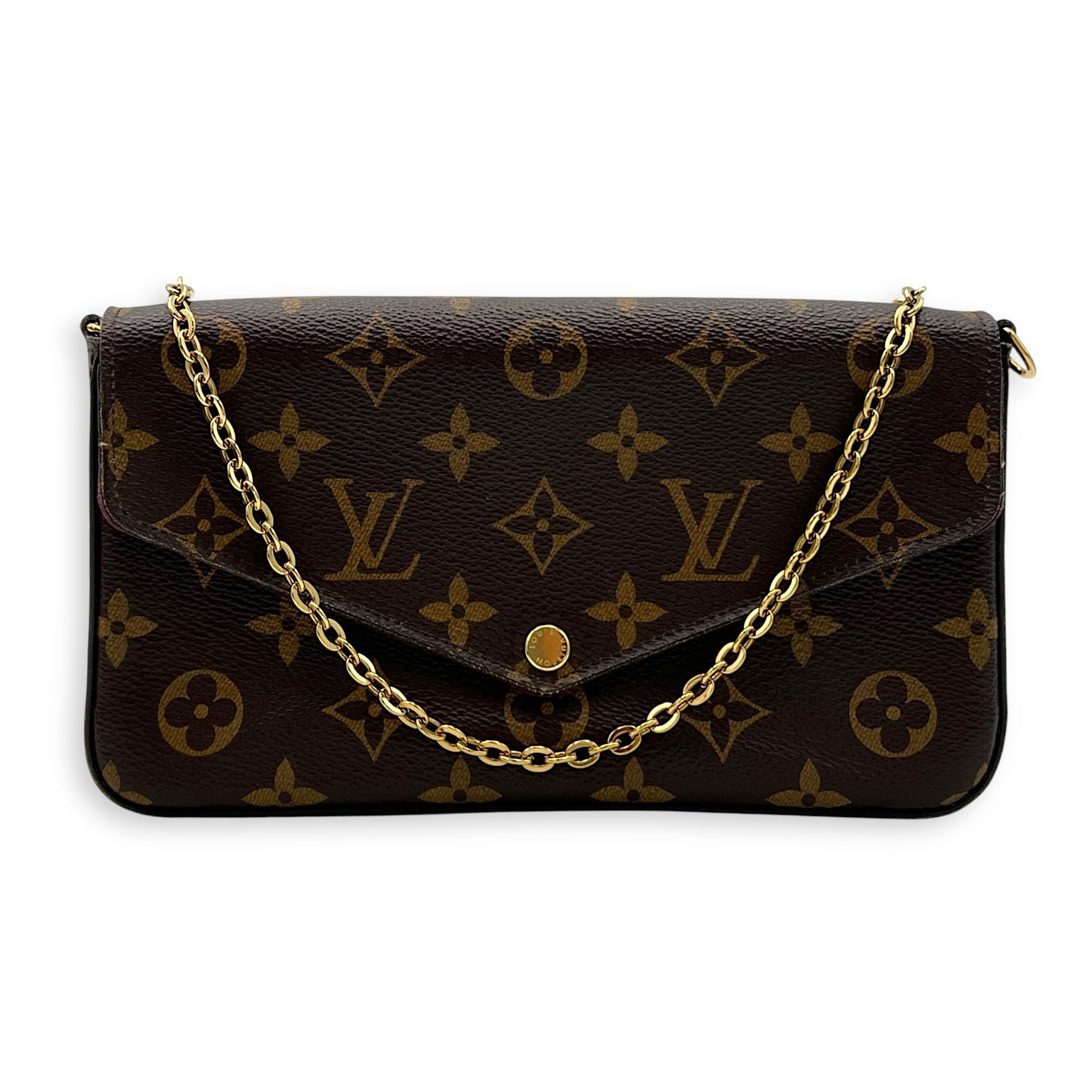Louis Vuitton Felicie Wallet On Chain Brown in Monogram Coated Canvas, Gold hardware_12