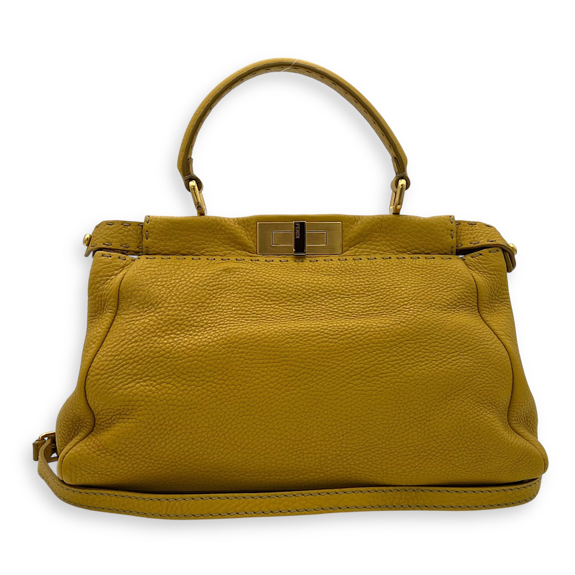 Fendi Peekaboo Top Handle Bag Yellow in Calfskin, Gold hardware_12