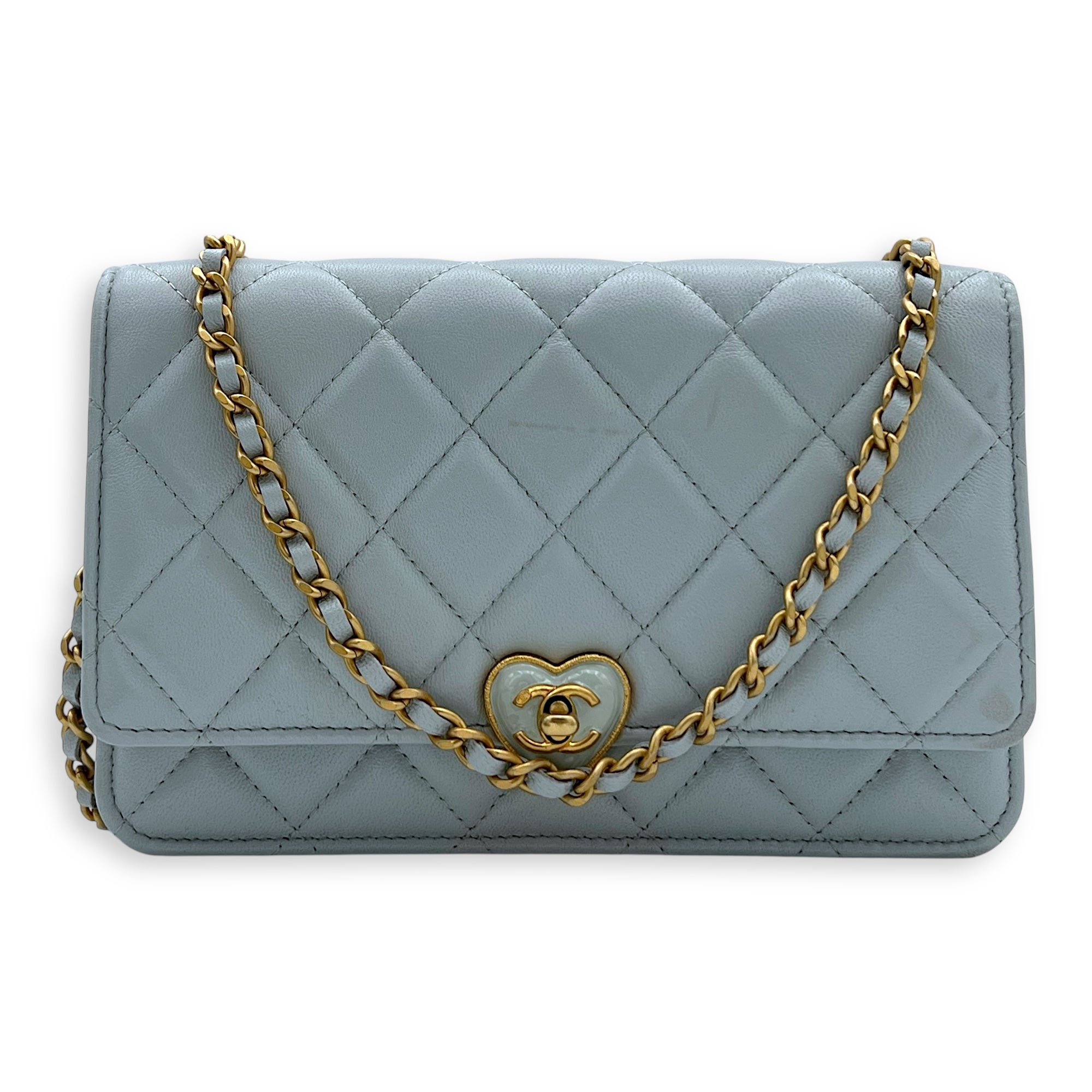 Chanel CC Wallet On Chain Blue in Lambskin, Gold hardware_12
