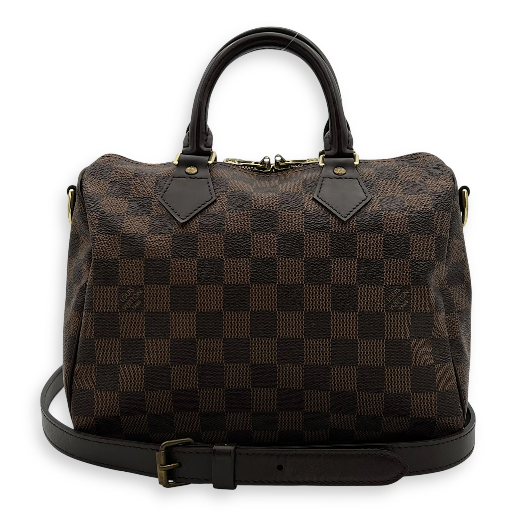 Louis Vuitton Speedy Bandouliere Top Handle Bag 25 Brown in Coated Canvas, Gold hardware_12