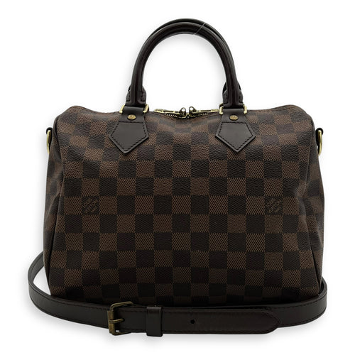 Louis Vuitton Speedy Bandouliere Top Handle Bag 25 Brown in Coated Canvas, Gold hardware_12