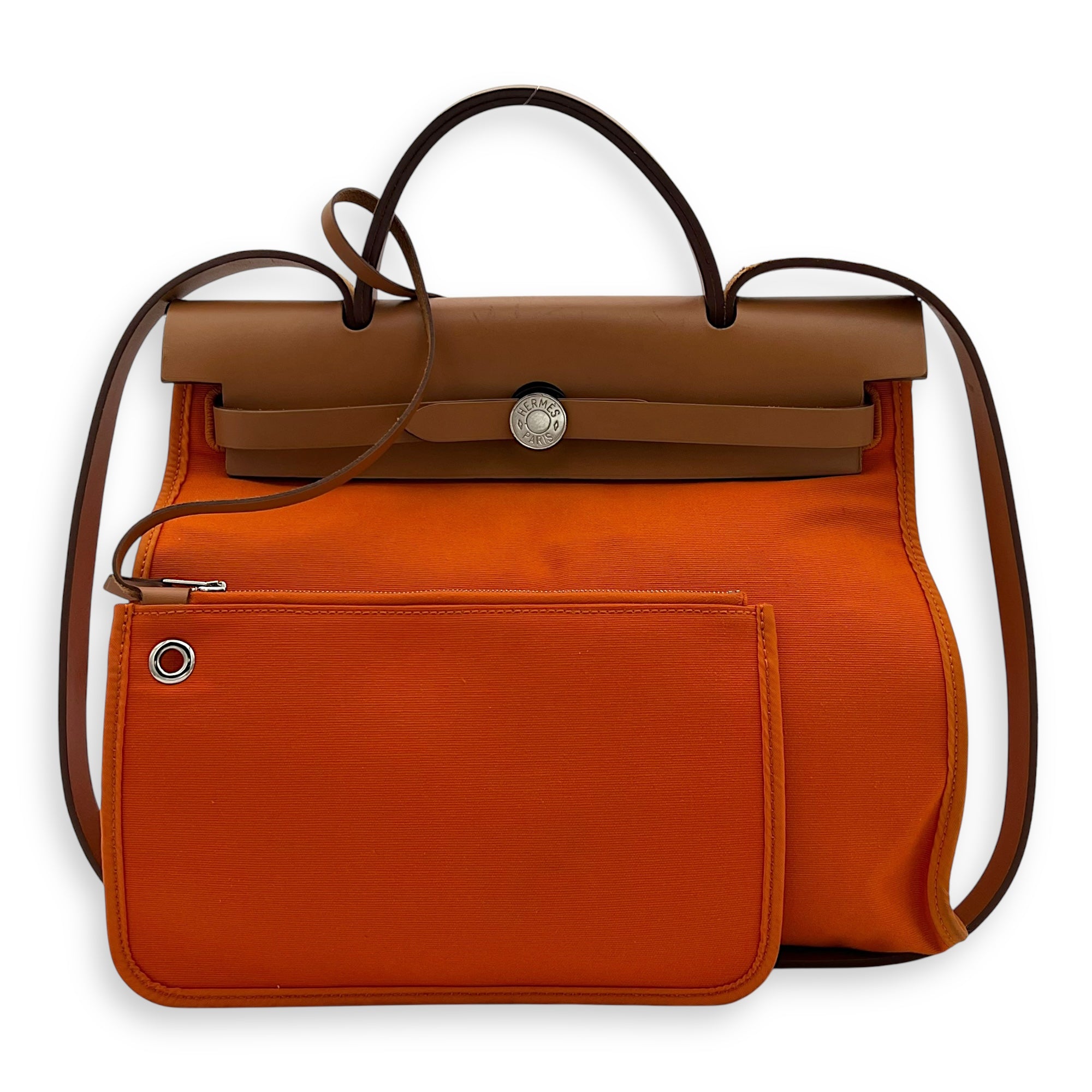 Hermès Herbag 31 Orange Top Handle Bag in Canvas, Silver hardware_12