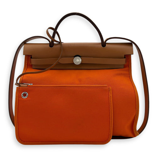 Hermès Herbag 31 Orange Top Handle Bag in Canvas, Silver hardware_12