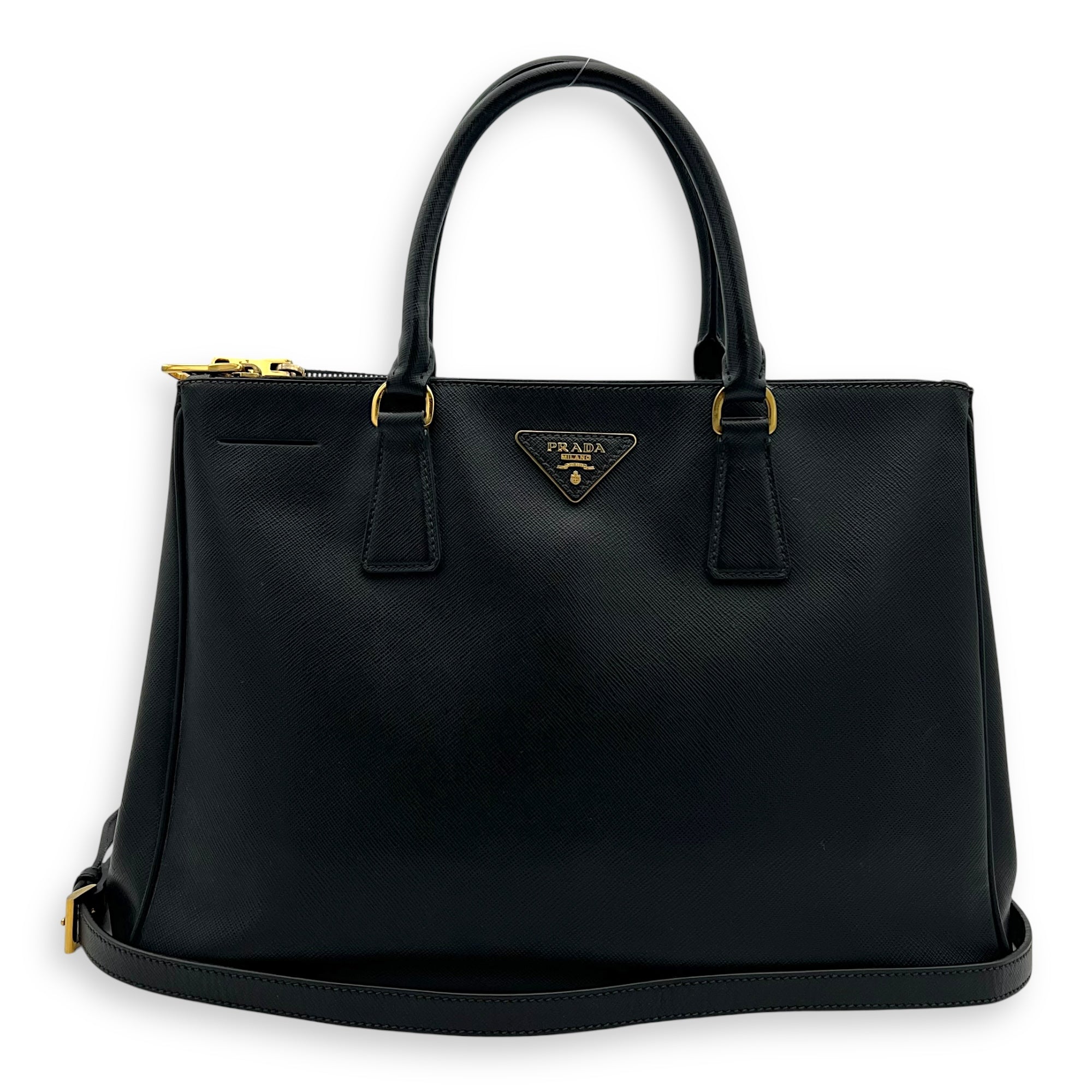 Prada Galleria Top Handle Bag Black in Saffiano Leather, Gold hardware_12