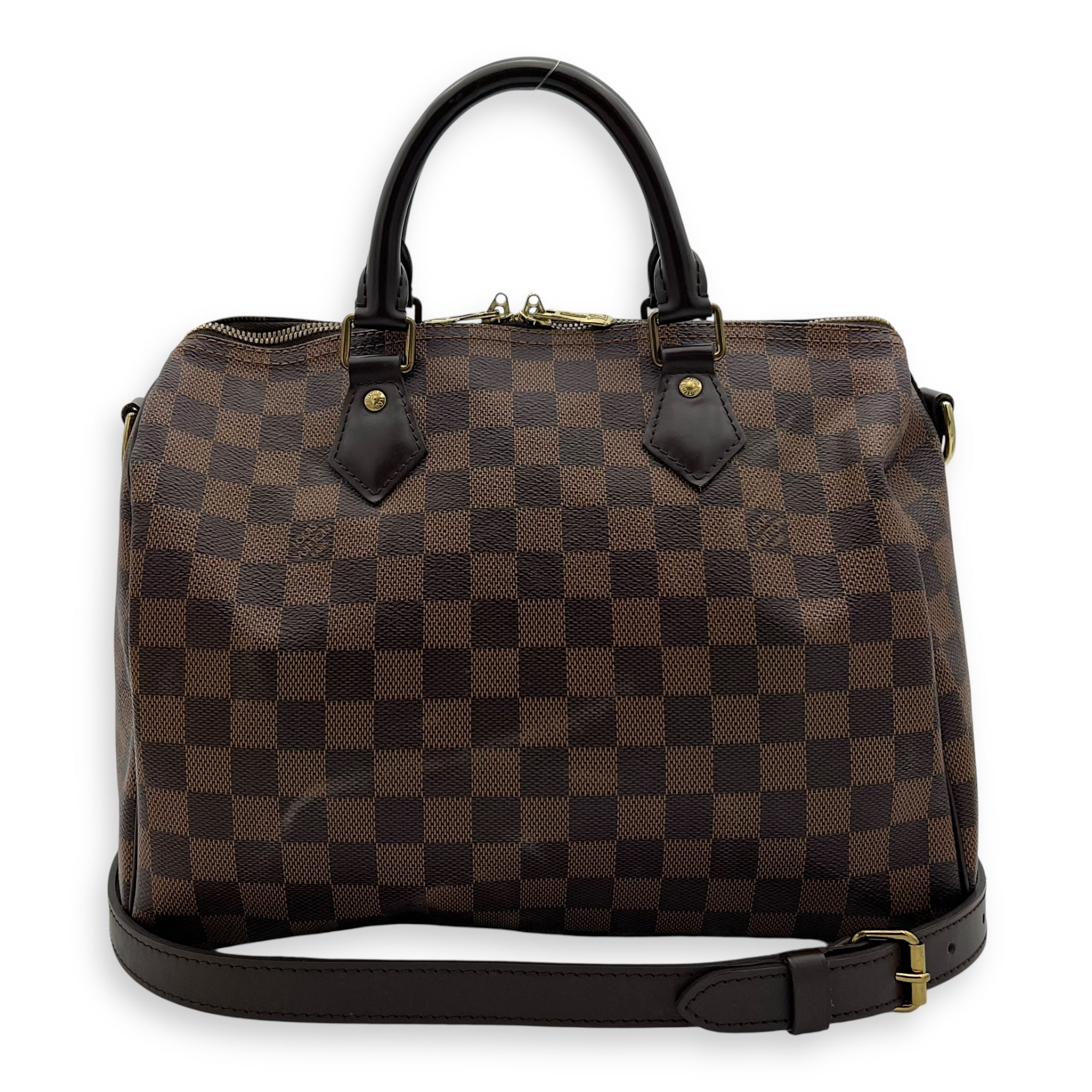 Louis Vuitton Speedy Bandouliere Top Handle Bag 30 Brown in Coated Canvas, Gold hardware_12