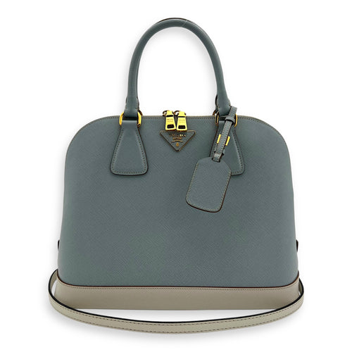 Prada Others Top Handle Bag Blue in Saffiano Leather, Gold hardware_12