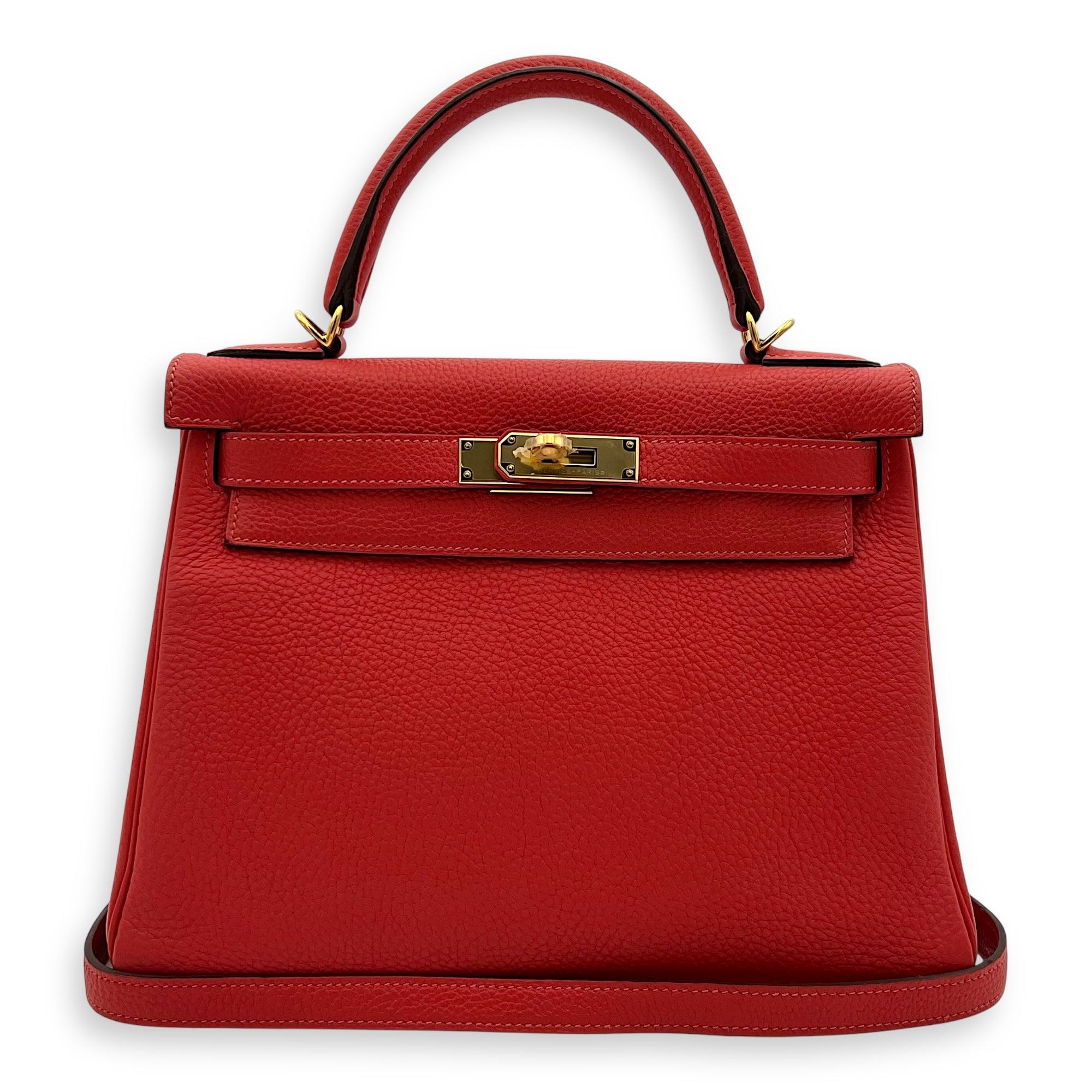 Hermès Kelly Rouge Pivoine in Togo, Gold hardware_12