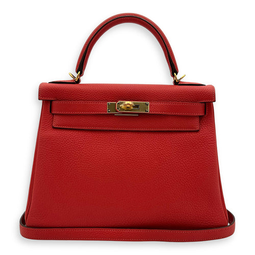 Hermès Kelly Rouge Pivoine in Togo, Gold hardware_12